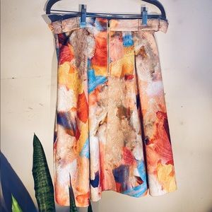 Colorful Watercolor Brocade A-Line Full Skirt